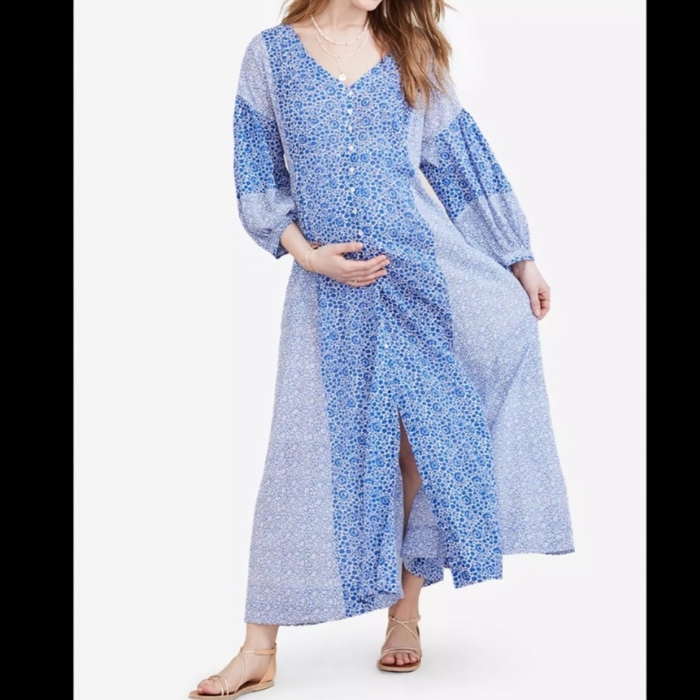 Hatch Blue Patchwork Floral Maxi Dress